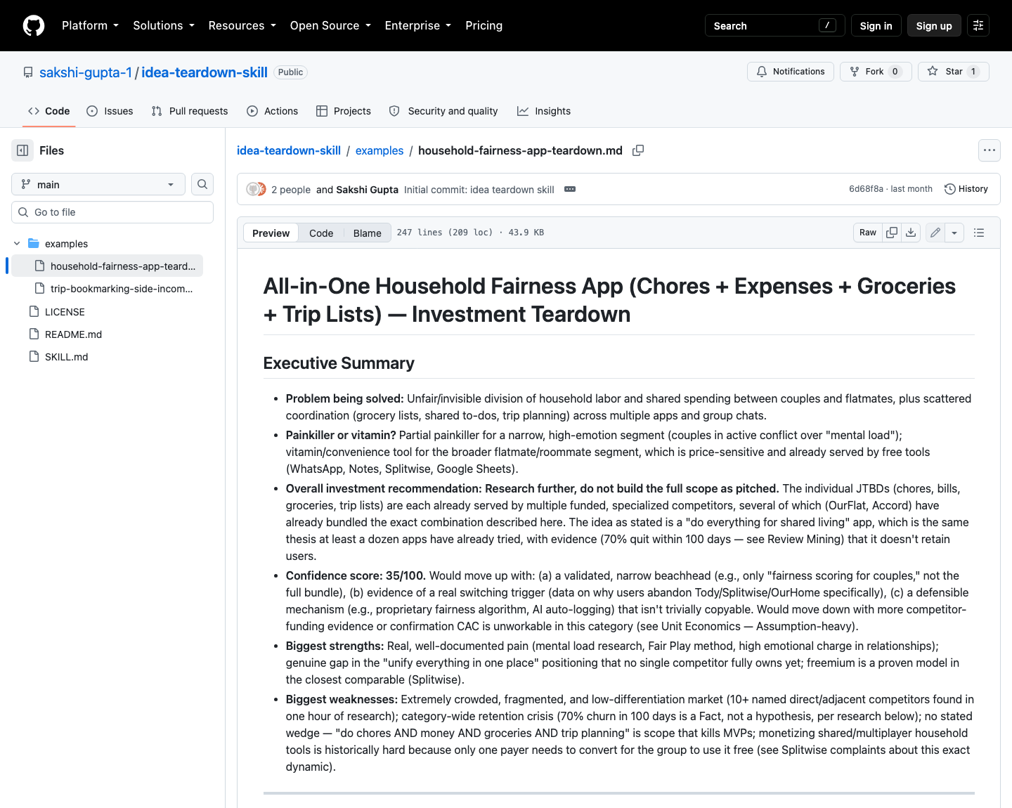 Published household fairness app investment teardown on GitHub
