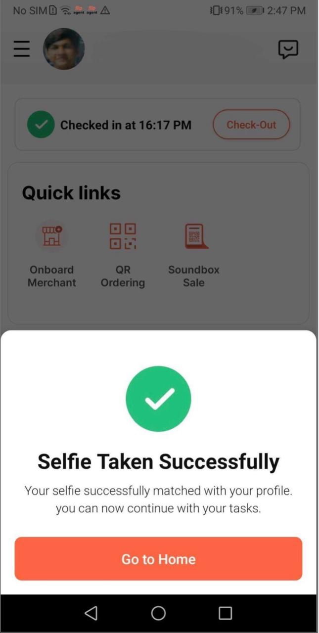 Successful selfie confirmation state