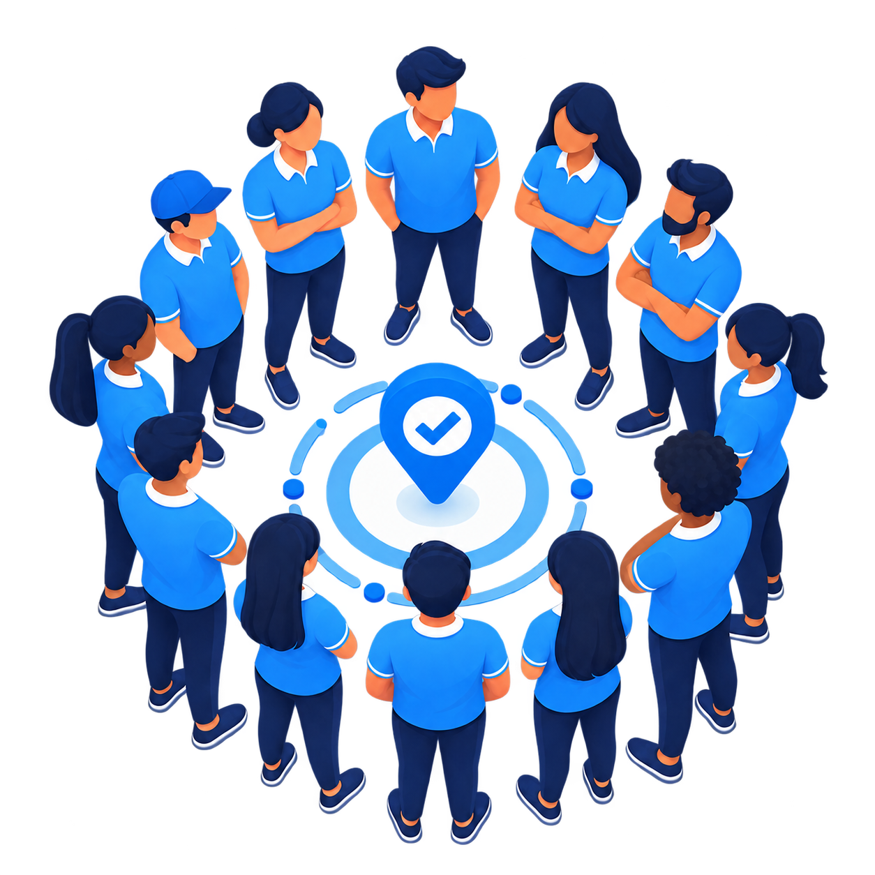 Illustration of a field team around an attendance check